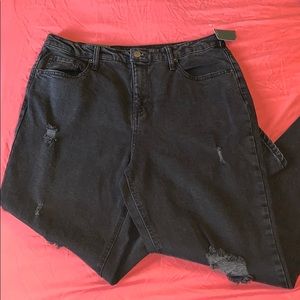 Black distressed high rise mom jeans